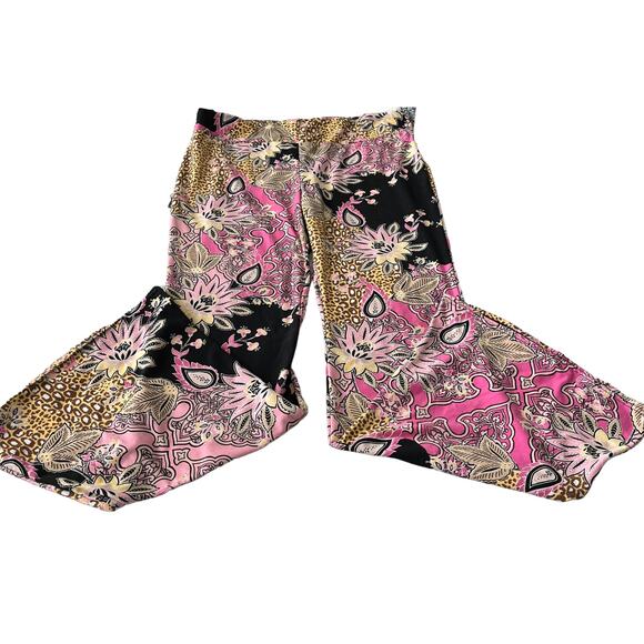 NO BO HI-RISE WIDE LEG BOHO PANTS,  JNIORS XL(15-17)-PINK BLACK MULTICOLOR ABSTR - Picture 7 of 9